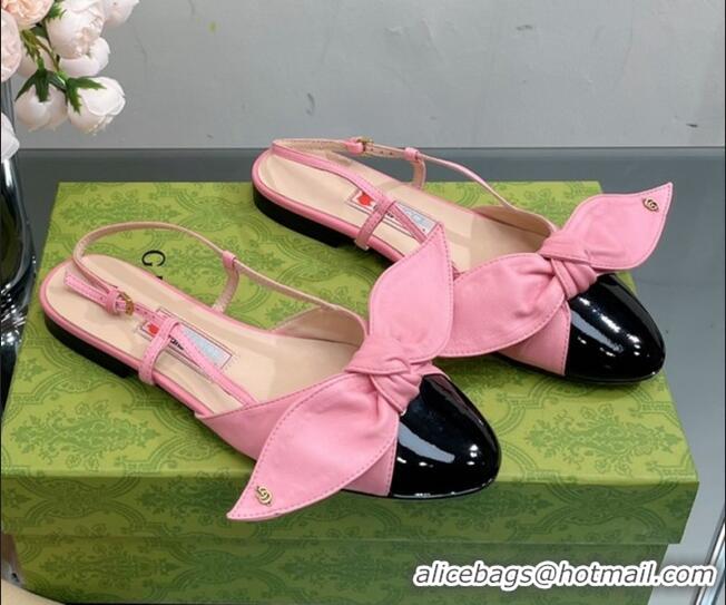 Stylish Gucci Lambskin and Patent Leather Ballet Flat Slingback with Bow Pink/Black 0302124