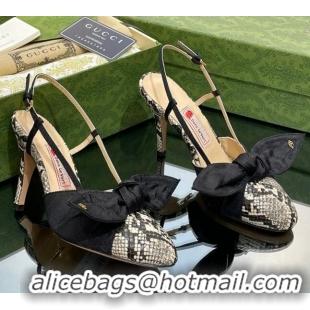 Luxury Gucci Snakeskin-Like Leather Slingback Pumps 8.5cm with Bow 030365