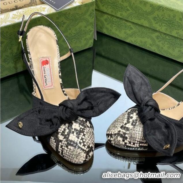 Luxury Gucci Snakeskin-Like Leather Slingback Pumps 8.5cm with Bow 030365