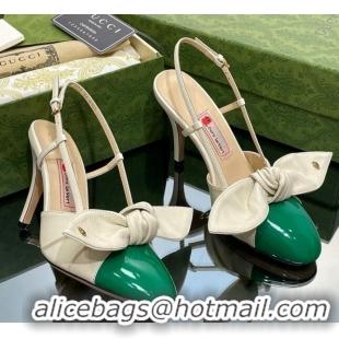 Hot Style Gucci Lambskin and Patent Leather Slingback Pumps 8.5cm with Bow White/Green 030366