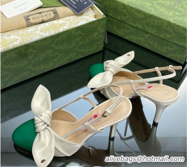 Hot Style Gucci Lambskin and Patent Leather Slingback Pumps 8.5cm with Bow White/Green 030366