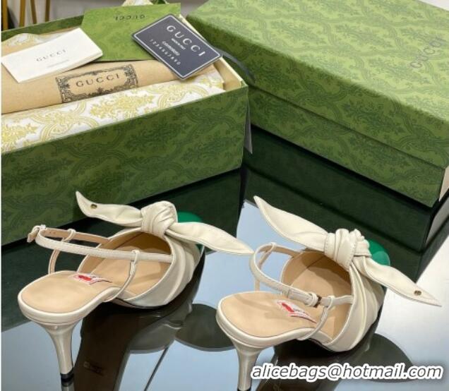 Hot Style Gucci Lambskin and Patent Leather Slingback Pumps 8.5cm with Bow White/Green 030366