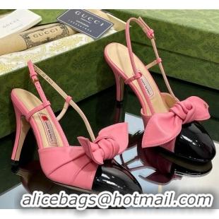 Charming Gucci Lambskin and Patent Leather Slingback Pumps 8.5cm with Bow Pink/Black 030367