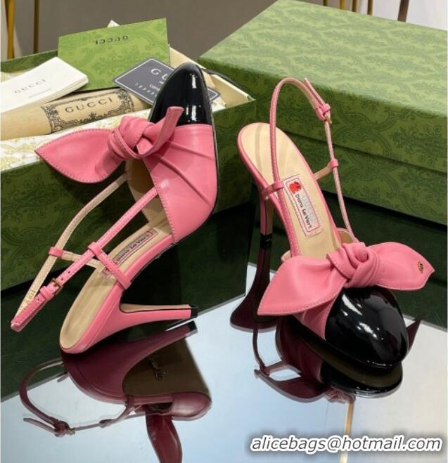 Charming Gucci Lambskin and Patent Leather Slingback Pumps 8.5cm with Bow Pink/Black 030367