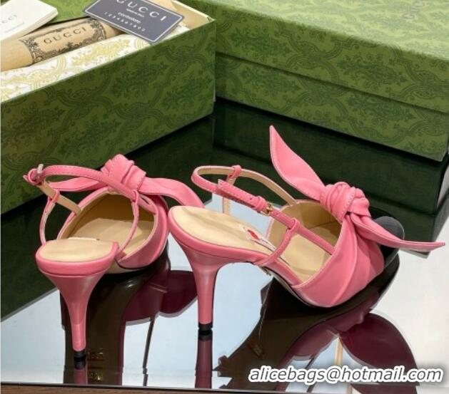 Charming Gucci Lambskin and Patent Leather Slingback Pumps 8.5cm with Bow Pink/Black 030367