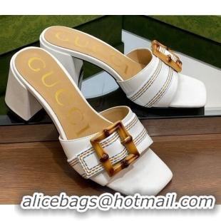 Best Grade Gucci Bamboo Lambskin Medium Heel Slide Sandals 6.5cm White 0321060