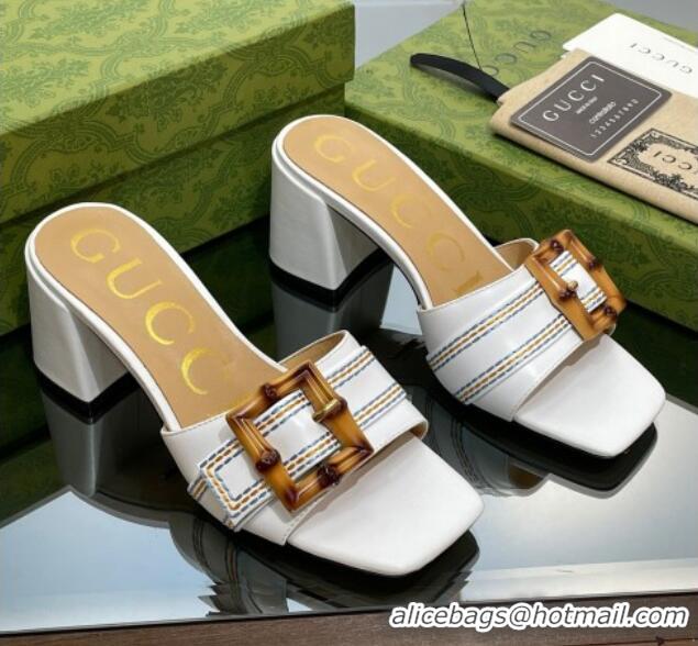 Best Grade Gucci Bamboo Lambskin Medium Heel Slide Sandals 6.5cm White 0321060