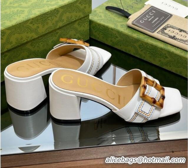 Best Grade Gucci Bamboo Lambskin Medium Heel Slide Sandals 6.5cm White 0321060