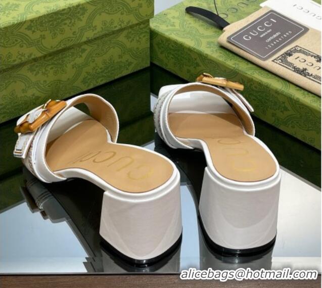 Best Grade Gucci Bamboo Lambskin Medium Heel Slide Sandals 6.5cm White 0321060