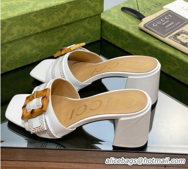 Best Grade Gucci Bamboo Lambskin Medium Heel Slide Sandals 6.5cm White 0321060