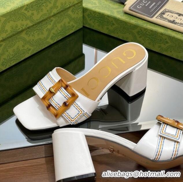 Best Grade Gucci Bamboo Lambskin Medium Heel Slide Sandals 6.5cm White 0321060