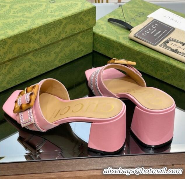 Good Quality Gucci Bamboo Lambskin Medium Heel Slide Sandals 6.5cm Pink 321061