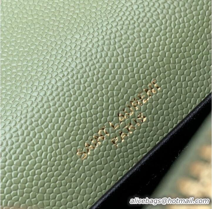 Top Design SAINT LAURENT CASSANDRE MATELASSE ENVELOPE CHAIN WALLET IN GRAIN DE POUDRE EMBOSSED LEATHER 393953 GREEN