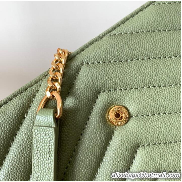 Top Design SAINT LAURENT CASSANDRE MATELASSE ENVELOPE CHAIN WALLET IN GRAIN DE POUDRE EMBOSSED LEATHER 393953 GREEN