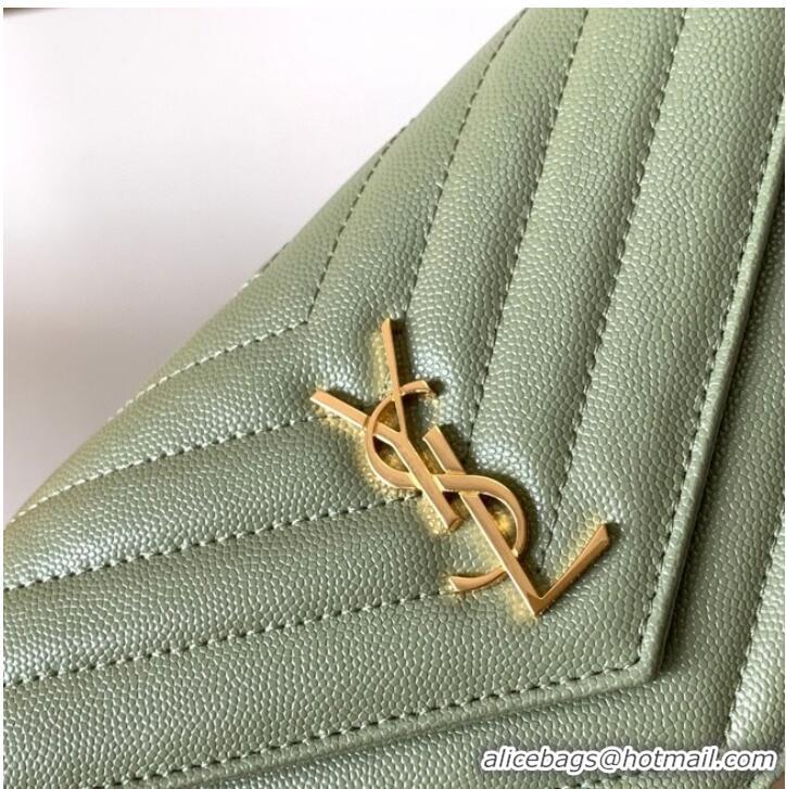 Top Design SAINT LAURENT CASSANDRE MATELASSE ENVELOPE CHAIN WALLET IN GRAIN DE POUDRE EMBOSSED LEATHER 393953 GREEN