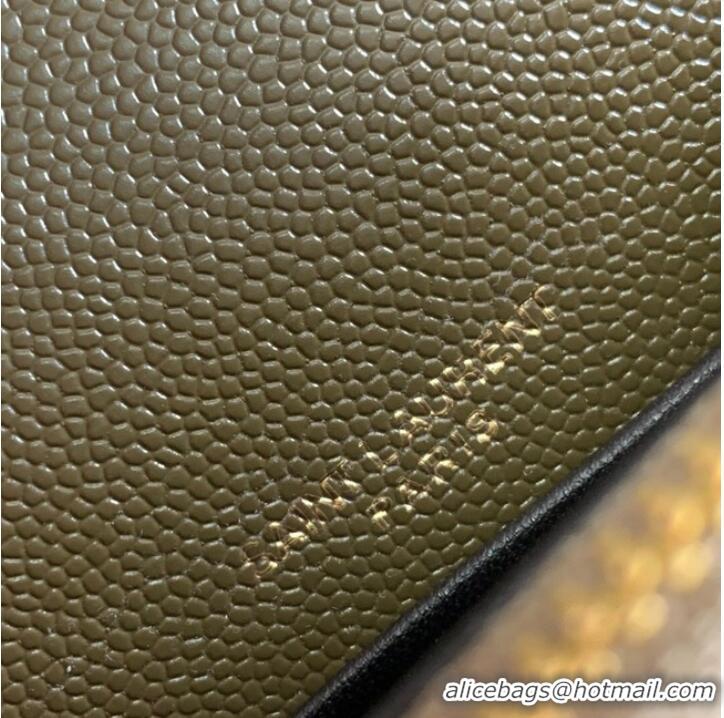 Famous Brand SAINT LAURENT CASSANDRE MATELASSE ENVELOPE CHAIN WALLET IN GRAIN DE POUDRE EMBOSSED LEATHER 393953 khaki