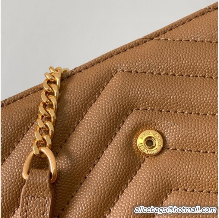 Inexpensive SAINT LAURENT CASSANDRE MATELASSE ENVELOPE CHAIN WALLET IN GRAIN DE POUDRE EMBOSSED LEATHER 393953 Golden Br