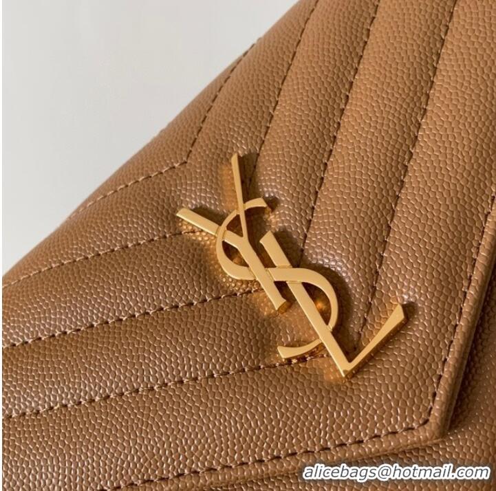 Inexpensive SAINT LAURENT CASSANDRE MATELASSE ENVELOPE CHAIN WALLET IN GRAIN DE POUDRE EMBOSSED LEATHER 393953 Golden Br