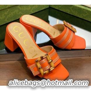 Unique Style Gucci Bamboo Lambskin Medium Heel Slide Sandals 6.5cm Orange 321062