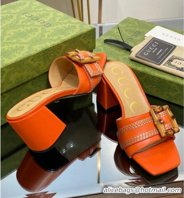 Unique Style Gucci Bamboo Lambskin Medium Heel Slide Sandals 6.5cm Orange 321062