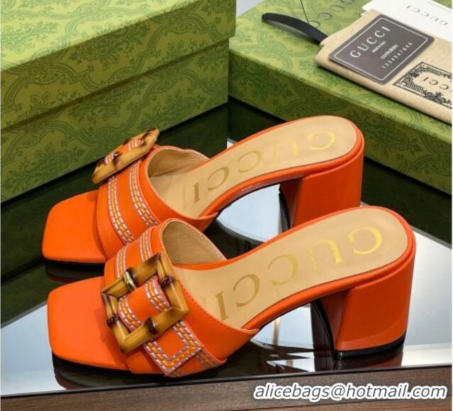 Unique Style Gucci Bamboo Lambskin Medium Heel Slide Sandals 6.5cm Orange 321062