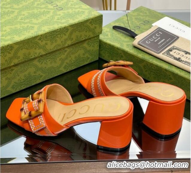 Unique Style Gucci Bamboo Lambskin Medium Heel Slide Sandals 6.5cm Orange 321062