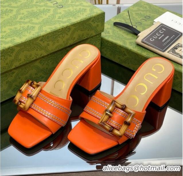 Unique Style Gucci Bamboo Lambskin Medium Heel Slide Sandals 6.5cm Orange 321062