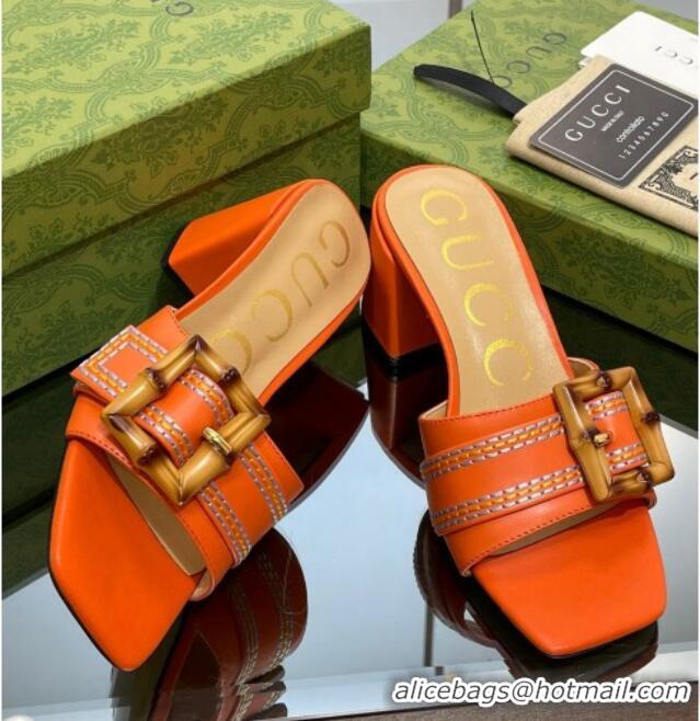 Unique Style Gucci Bamboo Lambskin Medium Heel Slide Sandals 6.5cm Orange 321062