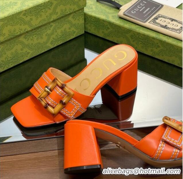 Unique Style Gucci Bamboo Lambskin Medium Heel Slide Sandals 6.5cm Orange 321062