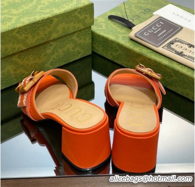 Unique Style Gucci Bamboo Lambskin Medium Heel Slide Sandals 6.5cm Orange 321062