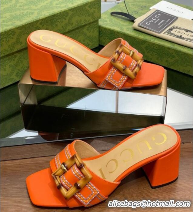 Unique Style Gucci Bamboo Lambskin Medium Heel Slide Sandals 6.5cm Orange 321062