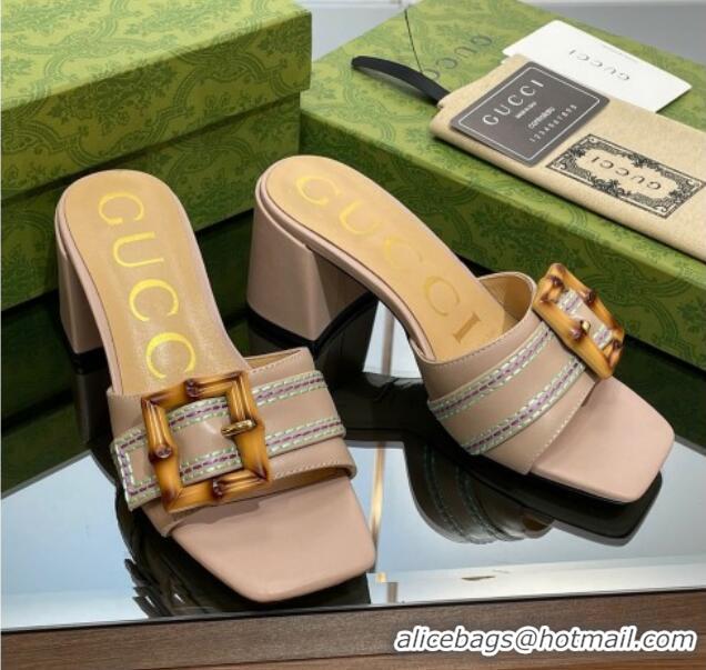 Trendy Design Gucci Bamboo Lambskin Medium Heel Slide Sandals 6.5cm Nude 0321063