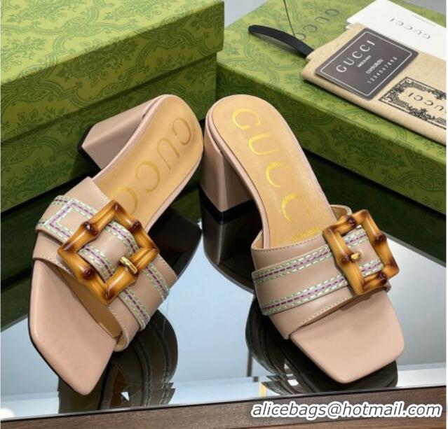 Trendy Design Gucci Bamboo Lambskin Medium Heel Slide Sandals 6.5cm Nude 0321063