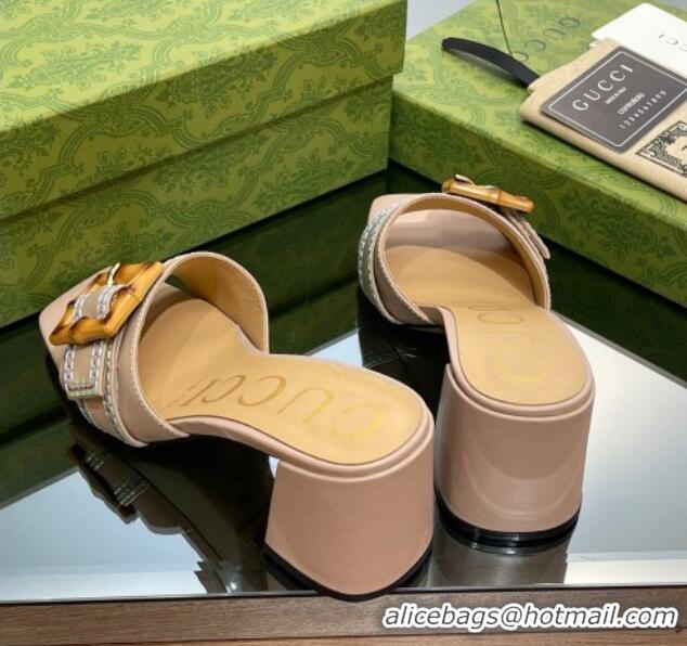 Trendy Design Gucci Bamboo Lambskin Medium Heel Slide Sandals 6.5cm Nude 0321063