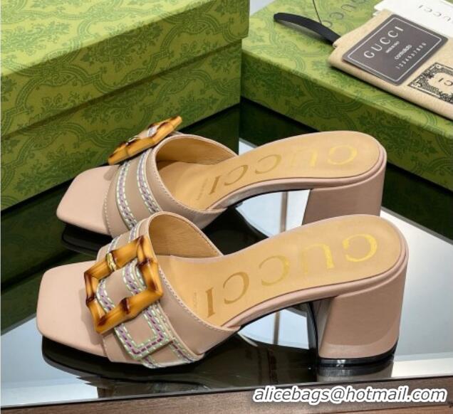 Trendy Design Gucci Bamboo Lambskin Medium Heel Slide Sandals 6.5cm Nude 0321063