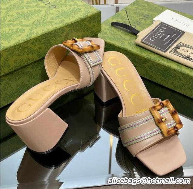 Trendy Design Gucci Bamboo Lambskin Medium Heel Slide Sandals 6.5cm Nude 0321063