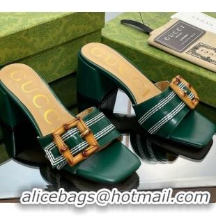 Good Looking Gucci Bamboo Lambskin Medium Heel Slide Sandals 6.5cm Green 321065