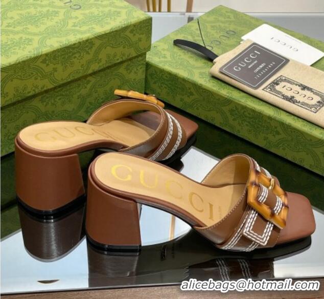 Good Looking Gucci Bamboo Lambskin Medium Heel Slide Sandals 6.5cm Green 321065