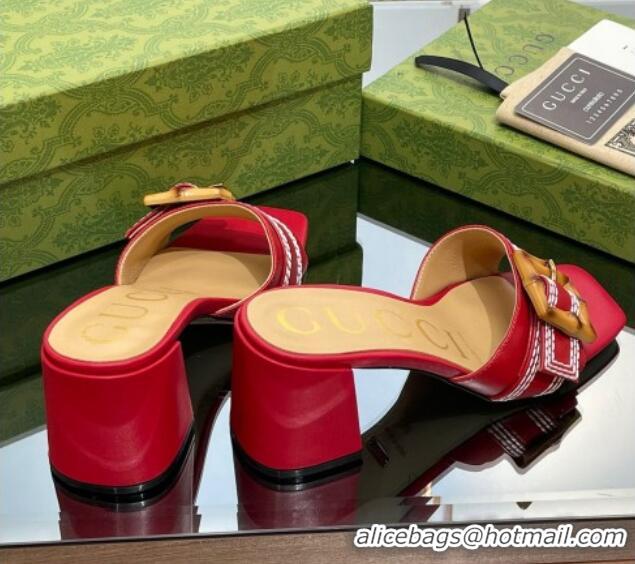 Best Product Gucci Bamboo Lambskin Medium Heel Slide Sandals 6.5cm Red 0321066