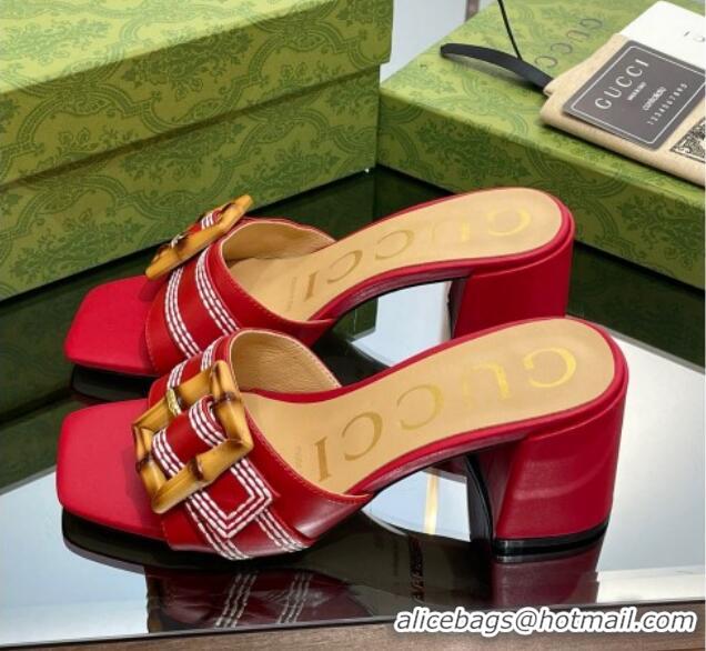 Best Product Gucci Bamboo Lambskin Medium Heel Slide Sandals 6.5cm Red 0321066