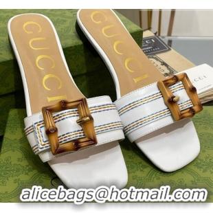 Grade Gucci Bamboo Lambskin Flat Slide Sandals White 321068