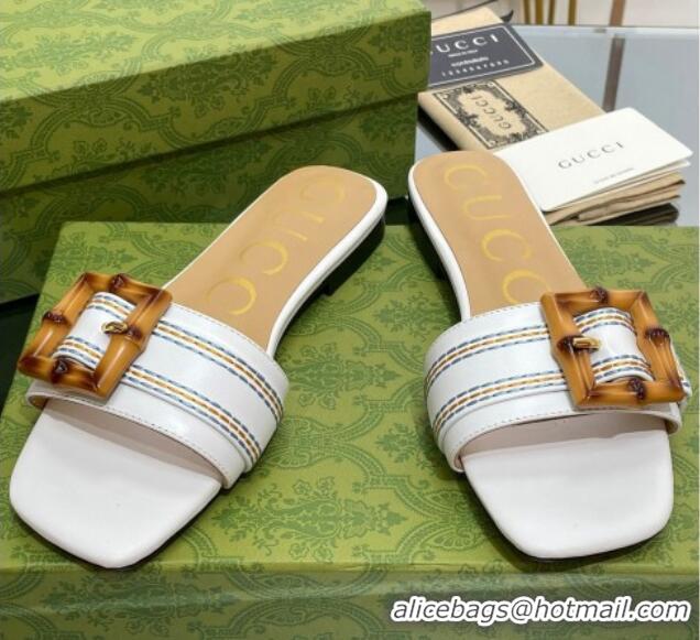 Grade Gucci Bamboo Lambskin Flat Slide Sandals White 321068