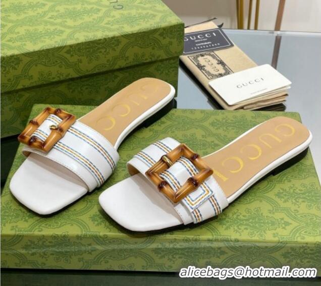 Grade Gucci Bamboo Lambskin Flat Slide Sandals White 321068