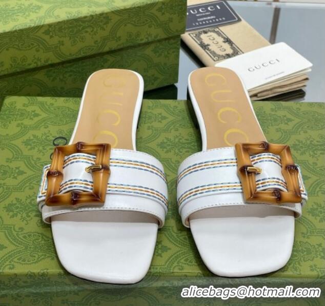 Grade Gucci Bamboo Lambskin Flat Slide Sandals White 321068