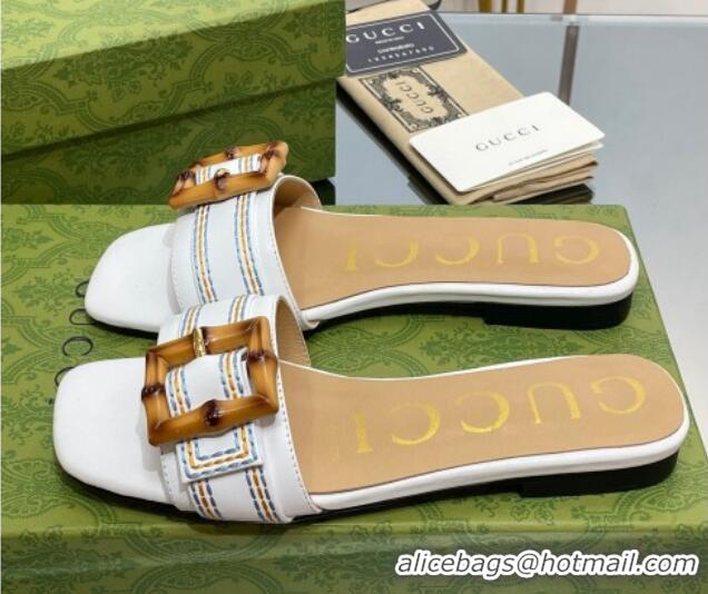 Grade Gucci Bamboo Lambskin Flat Slide Sandals White 321068