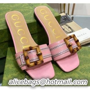 Charming Gucci Bamboo Lambskin Flat Slide Sandals Pink 321069