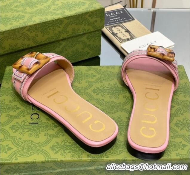 Charming Gucci Bamboo Lambskin Flat Slide Sandals Pink 321069