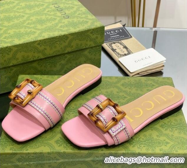 Charming Gucci Bamboo Lambskin Flat Slide Sandals Pink 321069