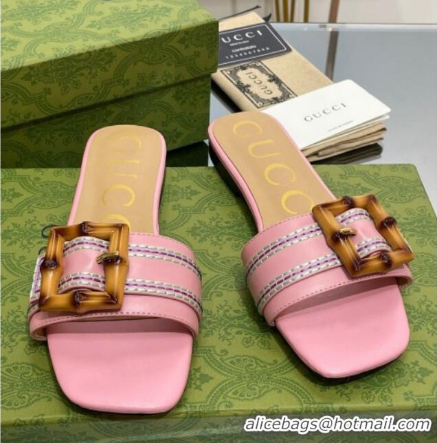 Charming Gucci Bamboo Lambskin Flat Slide Sandals Pink 321069