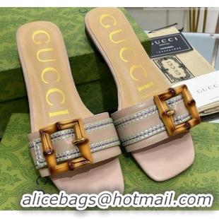 Good Looking Gucci Bamboo Lambskin Flat Slide Sandals Nude 321067